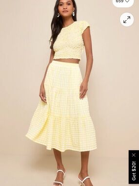 Lulus Cheerful Perfection Yellow Gingham Smocked Two-Piece Midi Dress